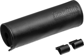 Black leather ZETA handlebar bar pad, 165mm length, with cushioned design for motorcycle or bike handlebars.
