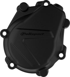 Polisport Plastics black ignition cover protector for motorcycle, body part with textured surface and secure mounting features.