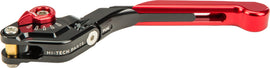 PUIG red extendable and foldable clutch lever for motorcycle, showing the sleek, ergonomic design and vibrant red finish.