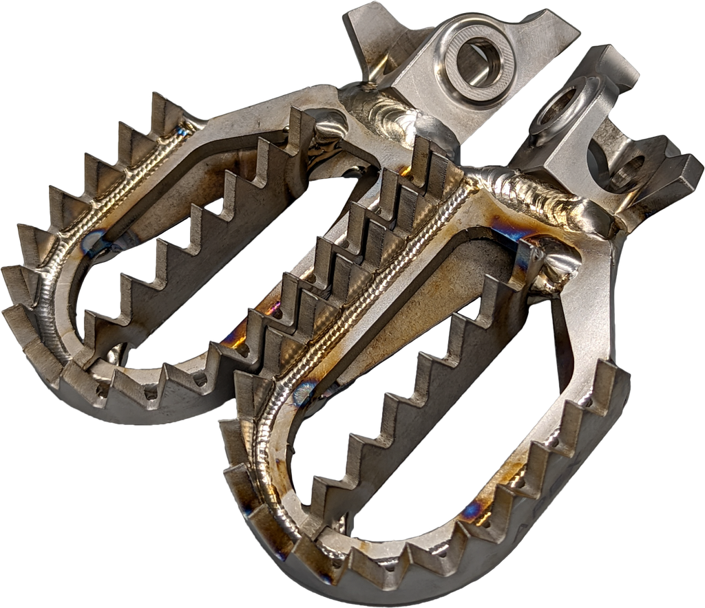 RAPTOR Titanium Foot Pegs for motorcycle foot controls, showcasing durable metal construction and sleek design.