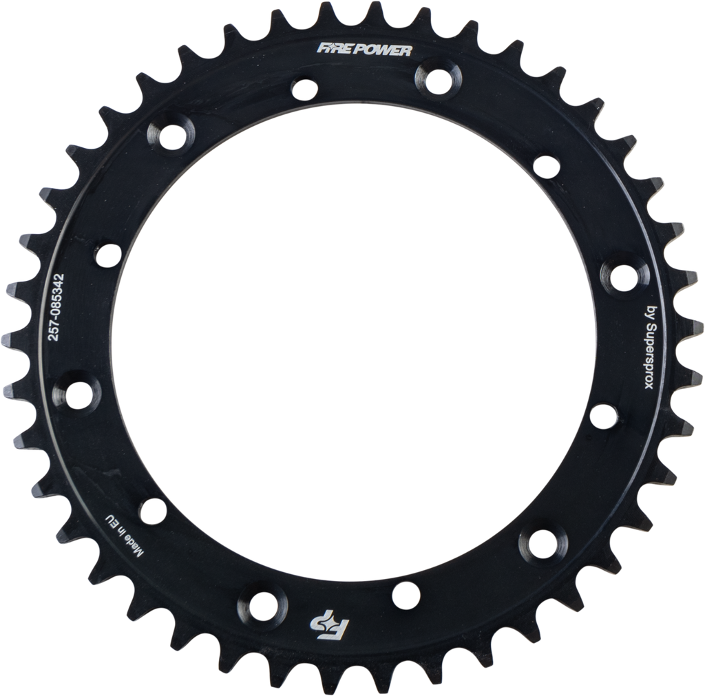 Steel Fire Power 42-tooth rear sprocket for off-road bikes, black finish, durable construction for off-road riding.