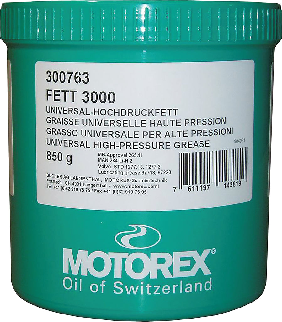 Motorex Grease 3000 850g container, industrial lubricant and grease for machinery maintenance, in a case of 12 units.