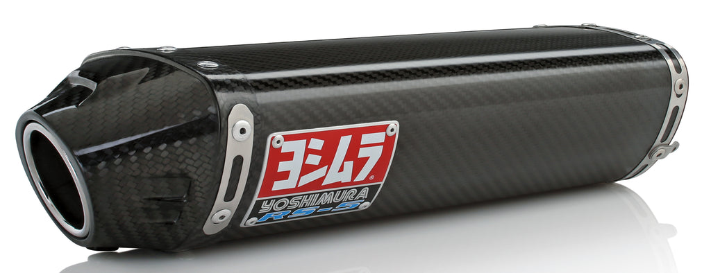 Yoshimura Street Rs-5 Slip-On exhaust with stainless steel and carbon fiber finish, designed for performance motorcycles.