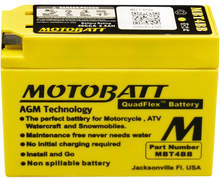 Load image into Gallery viewer, Motobatt MBT4BB sealed factory-activated motorcycle battery with durable design and positive and negative terminals visible
