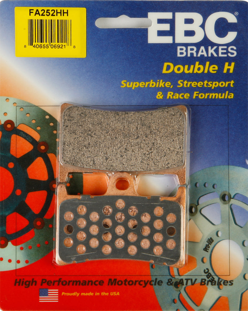 EBC Motorcycle Brakes brake pads 15-252H, showing the durable black brake pad with metal backing for motorcycle braking performance.
