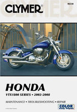 Load image into Gallery viewer, Clymer repair manual for Honda VTX1800 motorcycle, showing detailed tools and diagrams in the guide.