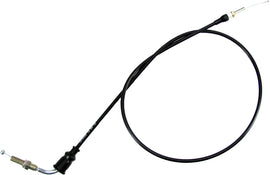 Motion Pro black vinyl throttle cable for motorcycle, showing the flexible cable with metal fittings and protective black outer covering.