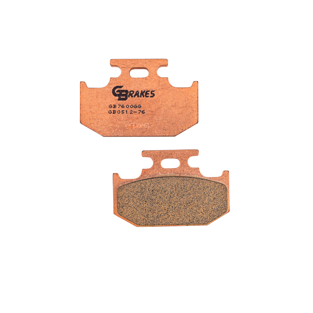 GBRAKES sintered brake pads for automotive braking systems, shown in black with metal backing plates.