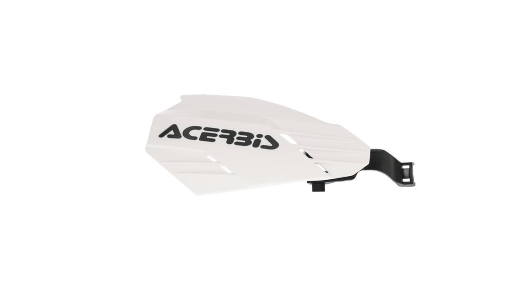 Acerbis K-Linear handguard in white and black for Gas, Husqvarna, KTM motorcycles, with mounting hardware visible.