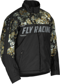 Fly Racing Outpost Jacket in Obskura Skyfall color, featuring a durable outdoor jacket design with a high collar and zipper closure.