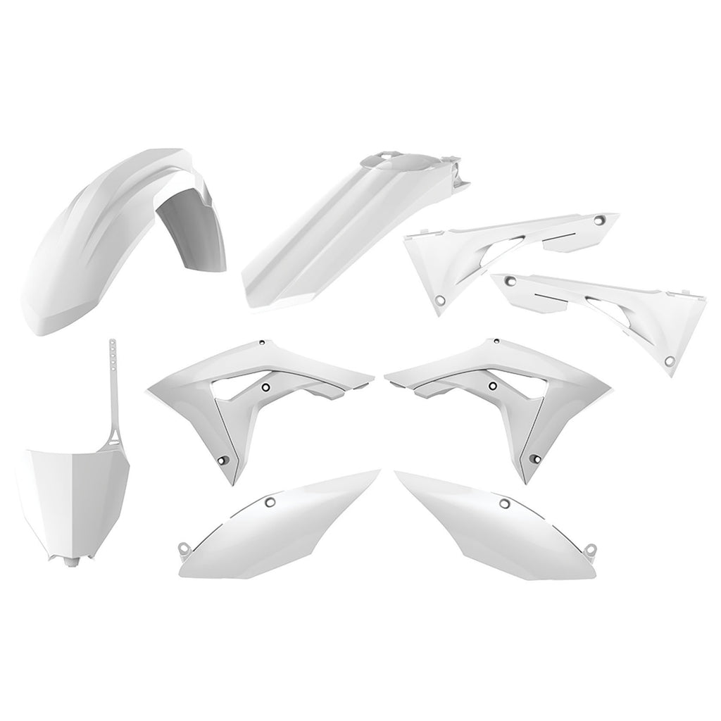 Polisport Plastics white plastic body kit for motorcycle or ATV, featuring various body panels and components.