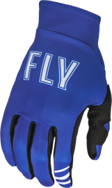 Fly Racing Pro Lite Gloves in blue with 2x padding, featuring breathable fabric and adjustable wrist for motocross or biking.