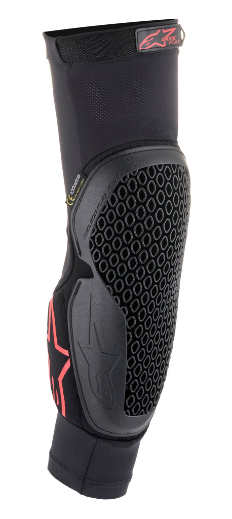 Alpine Star Bionic Flex Elbow Protector in black and red, showing the padded, flexible design for motorcycle or sports protection.