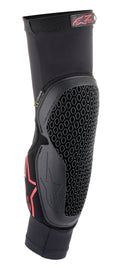 Alpine Star Bionic Flex elbow protector in black and red, showing adjustable straps and padded armor for sports protection.