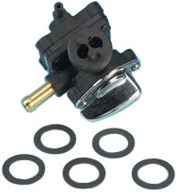 James Gasket fuel valve gasket assembly, set of five, with black rubber seals and metal fittings for fuel system applications.