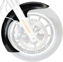 Black 21-inch Dei Fender with spacers for Harley-Davidson FLH models from 2014 up, by BAGGERNATION, shown with mounting details.