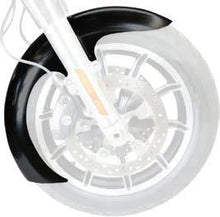 Charger l'image dans la galerie, Black 21-inch Dei Fender with spacers for Harley-Davidson FLH models from 2014 up, by BAGGERNATION, shown with mounting details.