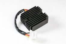 Load image into Gallery viewer, Ricks Motorsport Electric regulator and rectifier for motorcycle electrical systems, mounted on a vehicle wiring harness.