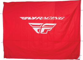 Fly Racing full wall display in red, measuring 10x10 feet, featuring the Fly Racing logo and design details.
