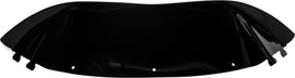 Black SNO Stuff windshield with polished finish, durable windscreen for snowmobiles, visible with mounting edges and reflective surface.