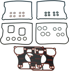 James Gasket rocker cover gasket kit with metal rocker base for engine sealing, part number 17038-90-X, in black rubber and metal.
