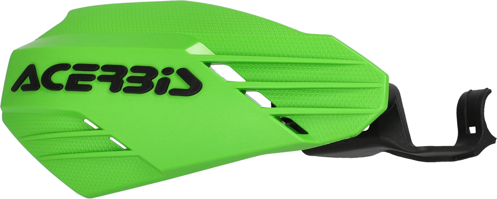 Acerbis K-Linear handguard in green and black with mounting hardware, designed for motorcycle handlebars.