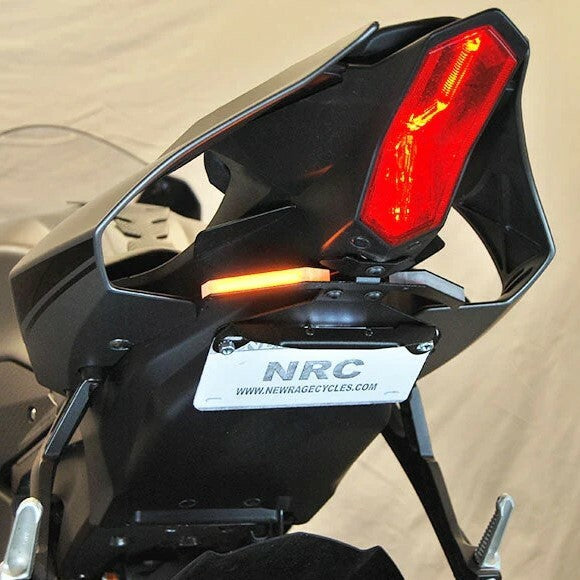 New Rage Cycles Fender Eliminator for Yamaha models, showcasing sleek body design and mounting components on a motorcycle.