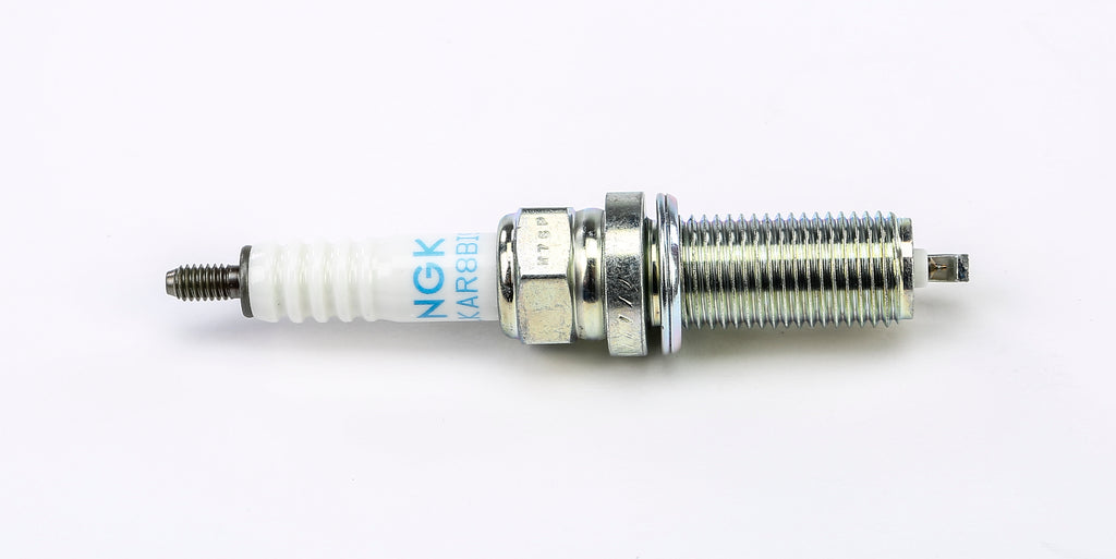 NGK Spark Plug #1553/04 2-LKAR8BI-9 for automotive engines, showing the spark plug with metal threads and ceramic insulator.