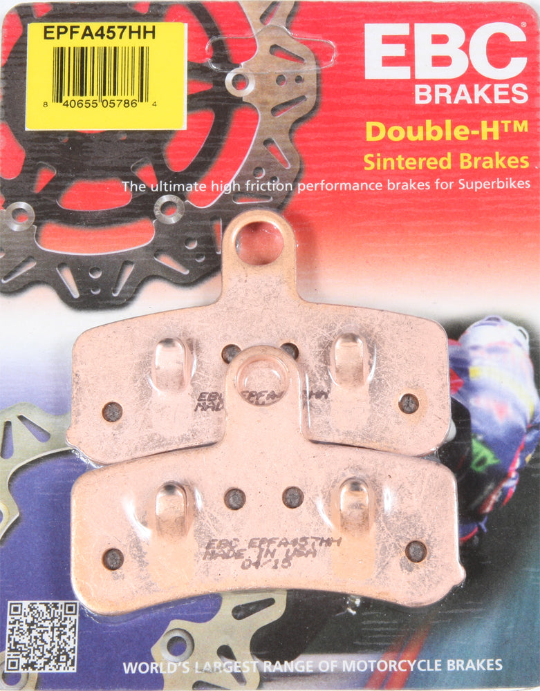 EBC Motorcycle Brakes EPFA457HH Extreme Pro Brake Pads showing the black ceramic friction material and metal backing plate.