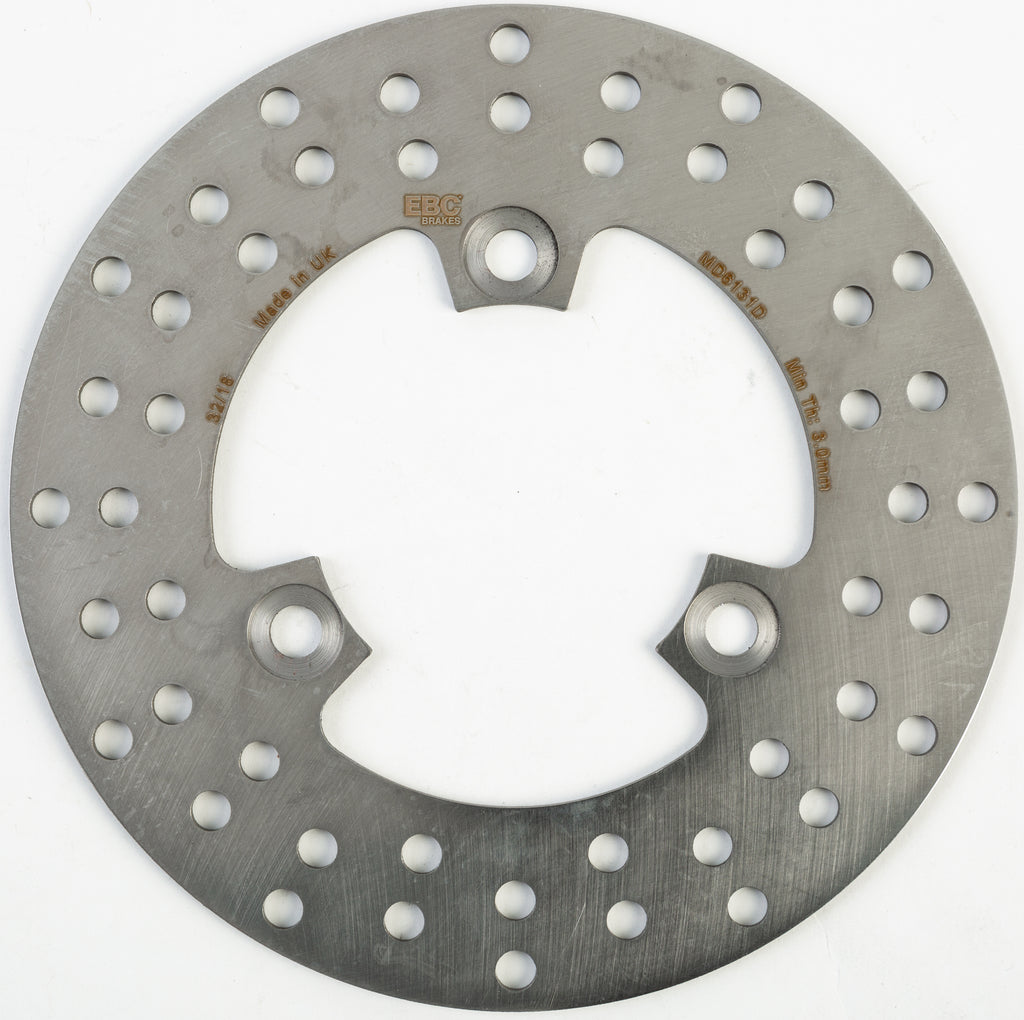 EBC Motorcycle Brakes standard rotor 15-6131 showing a silver metal disc with drilled holes for improved braking performance.