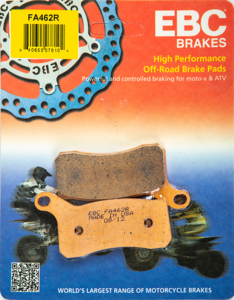 EBC Motorcycle Brakes brake pads 15-462R showing black friction material and metal backing plate for motorcycle braking system