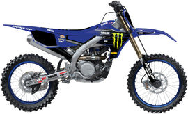 DCOR complete graphics and decals kit in blue and black for Yamaha YZF 250 motorcycle, includes detailed sticker designs.