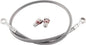 Rear silver GALFER brake line installed on a Honda motorcycle, showing the durable braided steel construction.