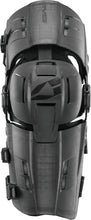 Load image into Gallery viewer, EVS Rs9 Knee Braces in size small, showing black and gray adjustable support with straps and open patella design.