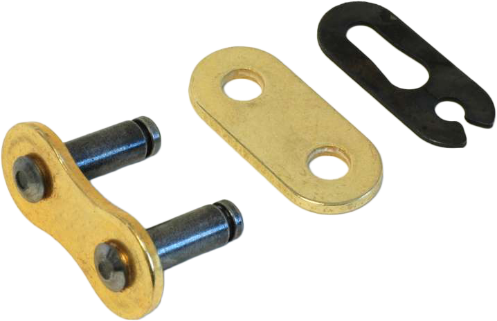Excel Wheel Components Master Link GB520MXZ5 Clip in gold, showing the durable metal clip used for bicycle chain links.
