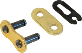 Excel Wheel Components Master Link GB520MXZ5 Clip in gold, showing the durable metal clip used for bicycle chain links.