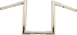 Chrome HardDrive H-Bar Z-Bar motorcycle handlebars with 1 1/4-inch diameter and 12-inch rise, featuring a sleek, curved design.