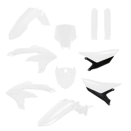 Polisport Plastics white plastic body kit for motorcycles, featuring durable panels and sleek design components.