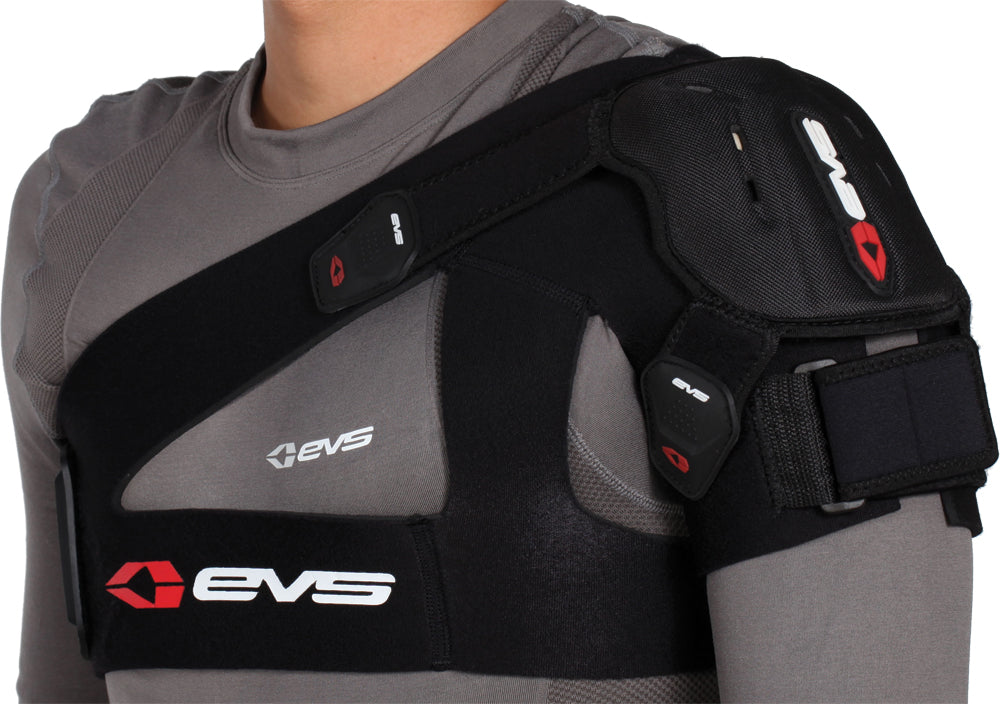 EVS SB04 shoulder brace with adjustable straps and padding, designed for support and stability during physical activities.