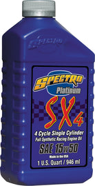 Spectro Platinum Sx4 4T Oil 15W50 bottle, 1 quart, automotive engine lubricant in a plastic container