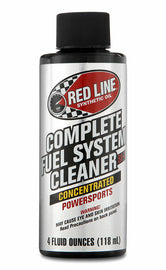Red Line Oil Complete Fuel System Cleaner 4 oz bottle, automotive chemical for cleaning fuel systems, brand branded product image.