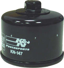 Load image into Gallery viewer, K&amp;N Oil Filter 56-0147 for automotive engines, showing the cylindrical filter with metal casing and rubber seal.
