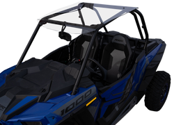 Open Trail tinted UTV roof with open trail branding, showcasing the durable roof for off-road vehicles.