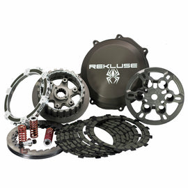 Rekluse Radius CX clutch hon with metal components and hydraulic mechanism for motorcycle performance and smooth engagement.