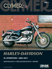 Load image into Gallery viewer, Clymer Harley Sportster repair manual tools with detailed diagrams and instructions for motorcycle maintenance and repairs.