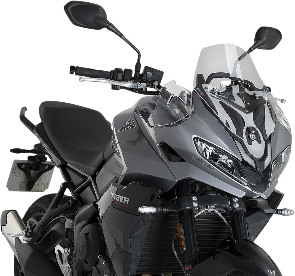 PUIG Sport clear windshield for motorcycle, transparent windscreen with aerodynamic design, fits models for improved riding comfort.