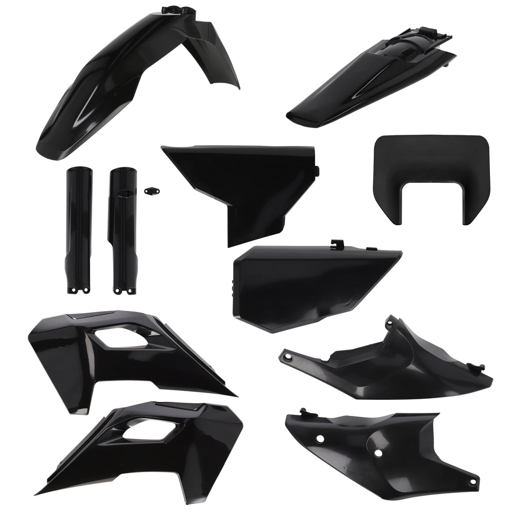 Acerbis full black plastic body kit for Husqvarna, featuring sleek, durable motorcycle body panels in black.