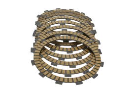 ProX Racing Parts clutch friction plate set She 19-73011F showing multiple metal friction plates for motorcycle clutch assembly.