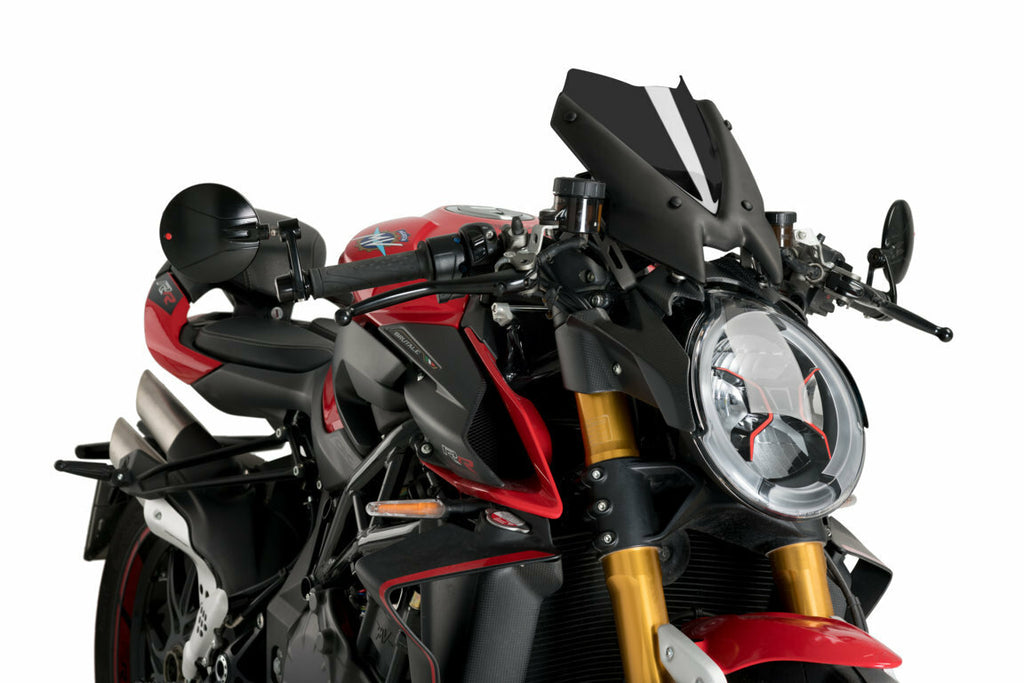 PUIG dark smoke windscreen for MV Agusta Naked New Generation Sport motorcycle, providing aerodynamic protection.