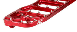 Flo Motorsports V5 Floorboards in red, durable foot controls with textured surface for motorcycle ride stability.